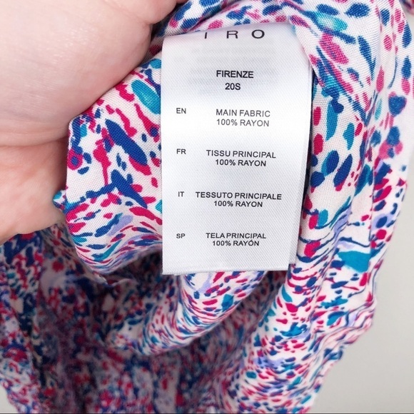 IRO Firenze Smocked Printed V Neck Long Sleeve Mini Dress Small Pink Blue Party - Picture 8 of 9